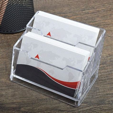 smart business card display stand|business card dispenser with button.